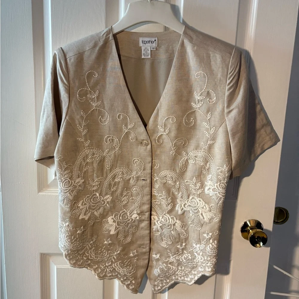 NWT Together Beige Linen Blend Top - Picture 1 of 8